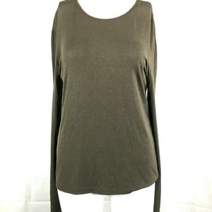 Lafayette 148 NY Shirt Womens Sz M Brown Bronze Shimmer Stretch Knit Long Sleeve